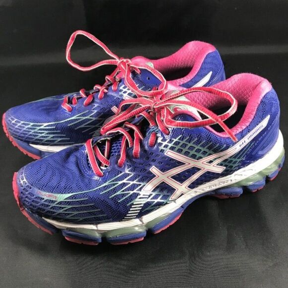 Excellent Asics GEL Nimbus 17 Womens 7.5 Royal Blue Magenta White 39 EUR - Picture 3 of 7